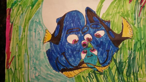 Finding Dory Scene Drawing Featuring Baby Dory And Her Family Origami Yoda